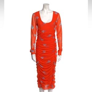 Ganni Orange Floral Print Long Dress